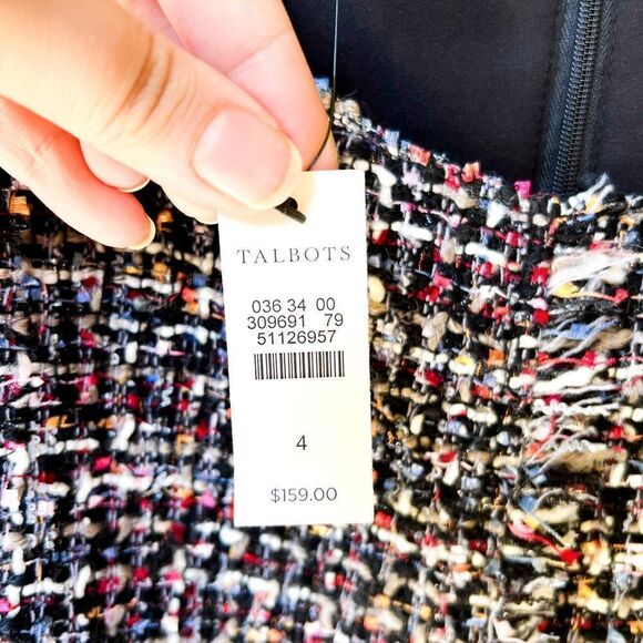 NWT Talbots Black Multi Fringed Festive Tweed Sleeveless Sheath Dress - Picture 7 of 16